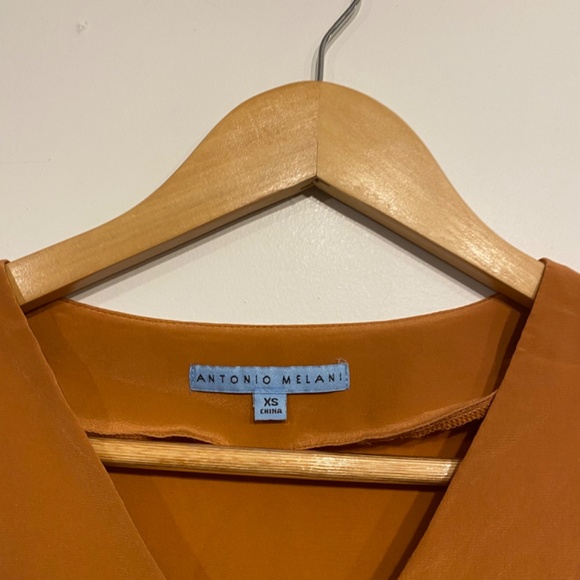 Antonio Melani Tan V-Neck Bell Sleeve Boho Chic Silk Blouse Size XS - Picture 2 of 4